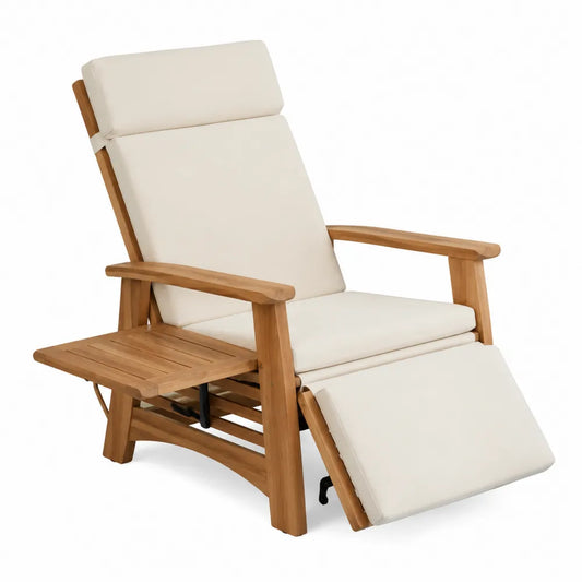 Fauteuil relax de jardin inclinable 145 x 72 x 105 cm acacia massif naturel coussins écru avec repose-pieds