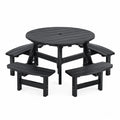 Table de pique-nique ronde avec 4 bancs intégrés 205 x 205 x 75 cm en HDPE noir et acier noir
