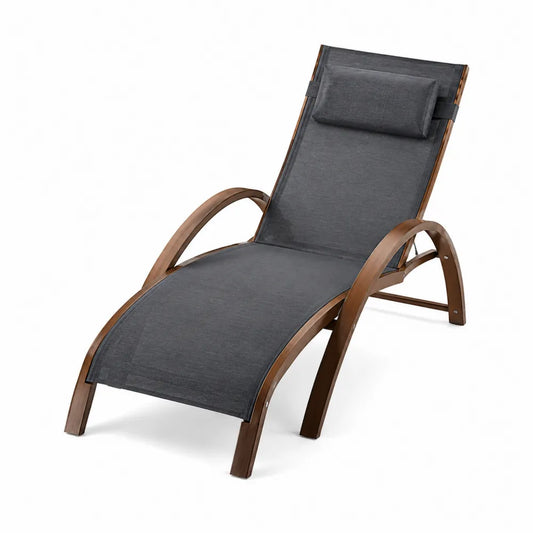 Chaise longue de jardin inclinée en acacia massif brun foncé et textilène gris anthracite 160 x 64 x 89 cm