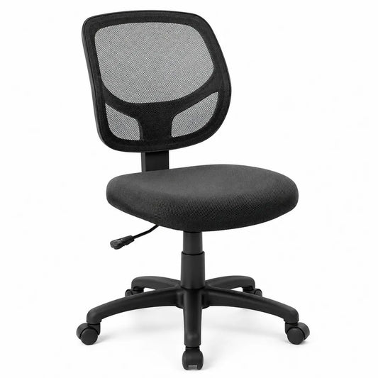 Chaise de bureau pivotante réglable sans accoudoirs maille polyester noire base polypropylène à roulettes 58 x 58 x 87-99 cm