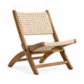 Fauteuil de jardin pliant en acacia massif brun naturel avec assise et dossier en cordage polyester écru 65 x 85 x 75 cm