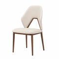 Chaise de salle à manger rembourrée sans accoudoirs revêtement PU crème cadre hévéa massif noyer dossier ajouré 48 x 56 x 84 cm