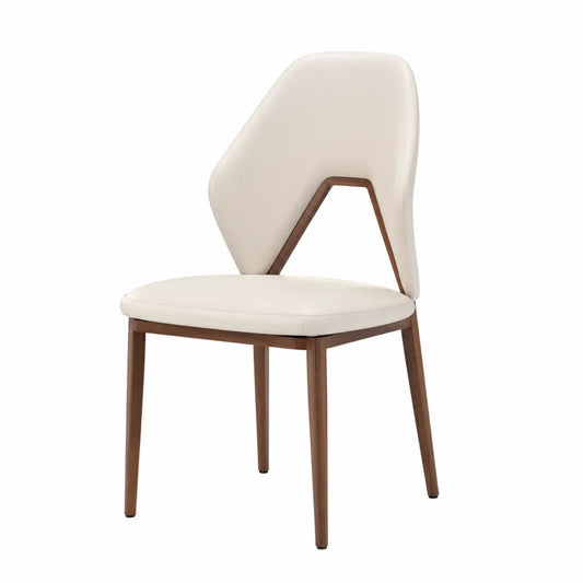 Chaise de salle à manger rembourrée sans accoudoirs revêtement PU crème cadre hévéa massif noyer dossier ajouré 48 x 56 x 84 cm