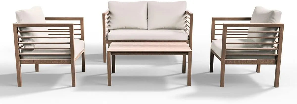 Salon de jardin et ensemble lounge: Ilios, en bois, 4 Places, en bois massif