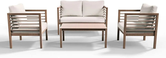 Salon de jardin et ensemble lounge: Ilios, en bois, 4 Places, en bois massif