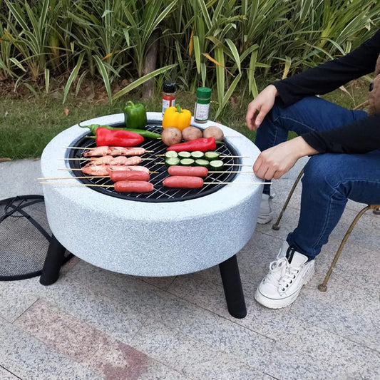 Barbecue de Luxe avec Grille de Sécurité, Chauffage au Bois pour Jardin