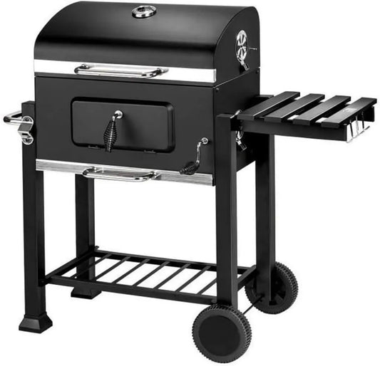 Grill Charbon de Bois XXL avec Couvercle, Ventilation Ajustable et Roues