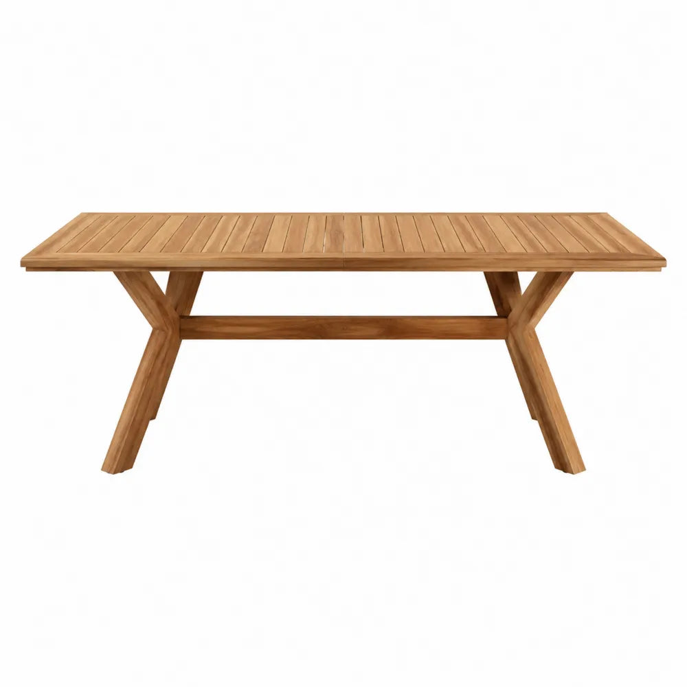 Table de jardin rectangulaire 220 x 100 x 75 cm en acacia massif brun clair plateau à lattes pieds croisés