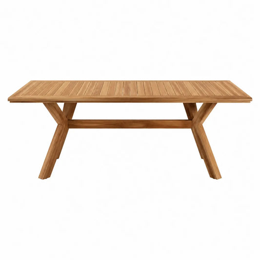 Table de jardin rectangulaire 220 x 100 x 75 cm en acacia massif brun clair plateau à lattes pieds croisés