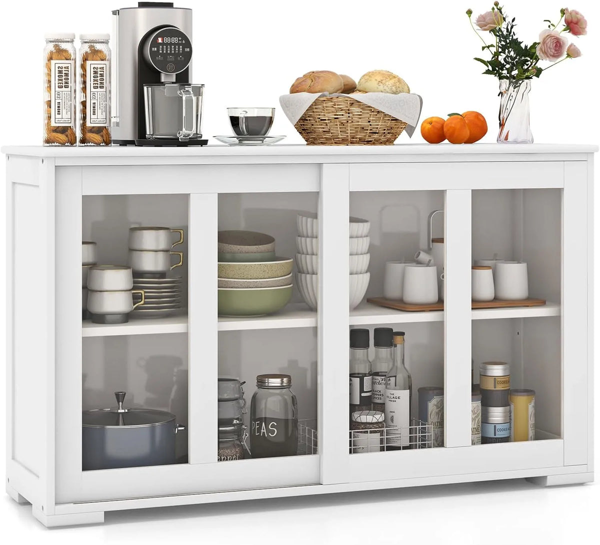 COSTWAY Armoire de rangement — en verre, 2 Portes, 107 × 33 × 62 cm, blanc