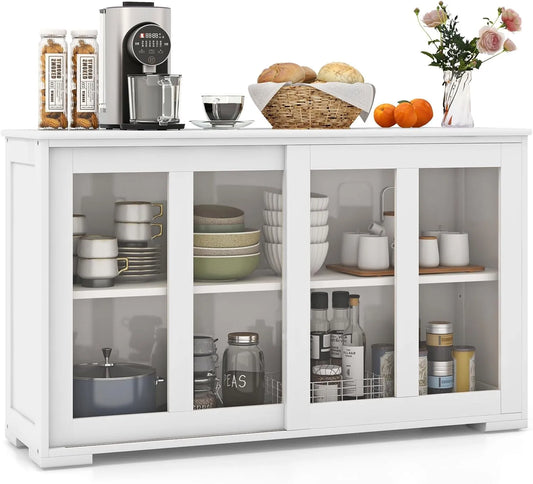 COSTWAY Armoire de rangement — en verre, 2 Portes, 107 × 33 × 62 cm, blanc