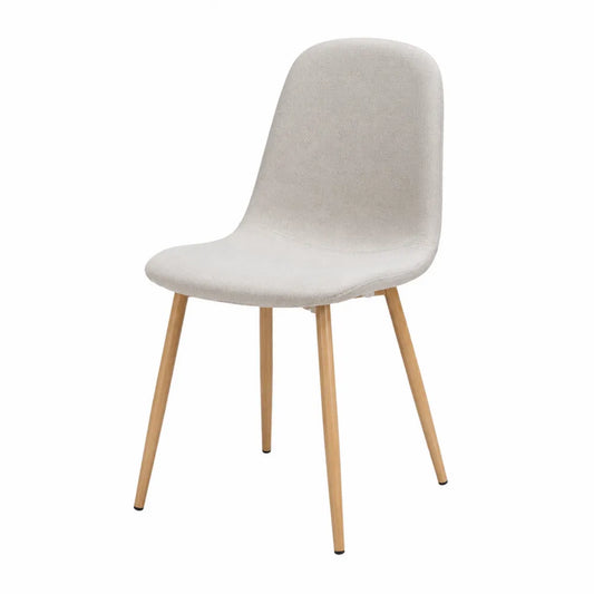 Chaise de salle à manger rembourrée sans accoudoirs coque arrondie polyester beige pieds en hêtre massif naturel 48 x 55 x 82 cm