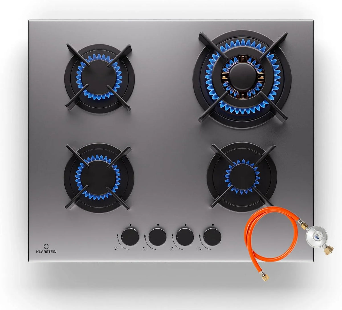 Klarstein Cuisinière avec four, 4 foyers, 8000 W, encastrable, acier inoxydable, Plaque de Cuisson Gaz à 4 Brûleurs, Cuisinières GPL