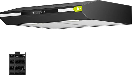CIARRA CBCB6921 CBCF011 Hotte aspirante, 60cm, classe énergétique A, hotte de cuisine, évacuation et recyclage, éclairage LED, 3 vitesses, tactile