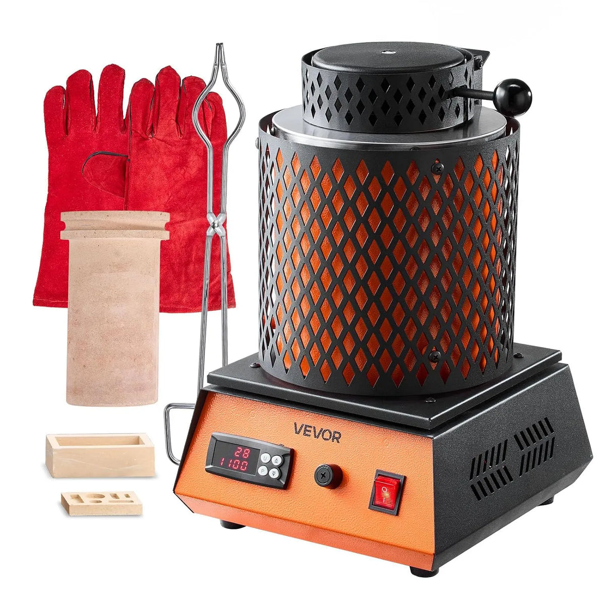 VEVOR Four électrique, 1500 W, Kit de Fusion d'Or avec Température Maximale 1150 °C, Creuset en Céramique de 5 kg, Coulée et l'Affinage des Métaux