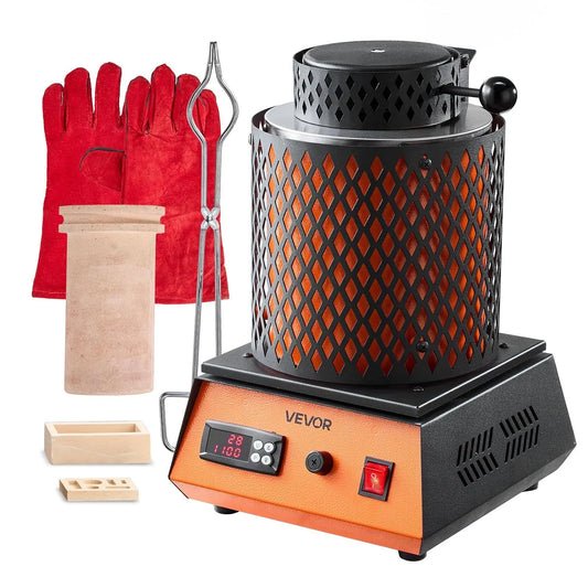 VEVOR Four électrique, 1500 W, Kit de Fusion d'Or avec Température Maximale 1150 °C, Creuset en Céramique de 5 kg, Coulée et l'Affinage des Métaux