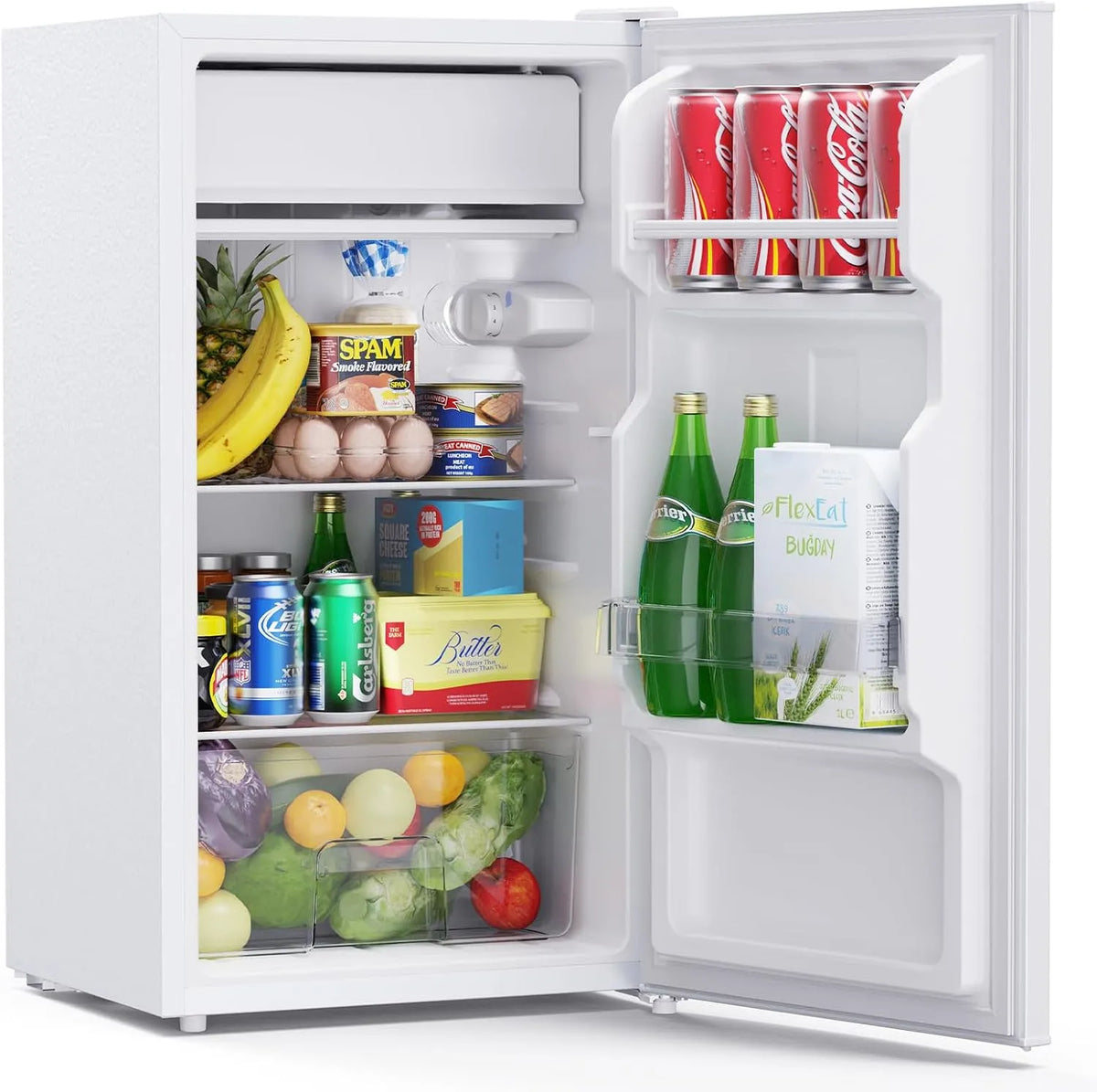 Réfrigérateur CR85, 85 L, thermostat, silencieux, blanc, Bac à Légumes, Éclairage Intétré, Porte Réversible, Petit Frigo de Bureau