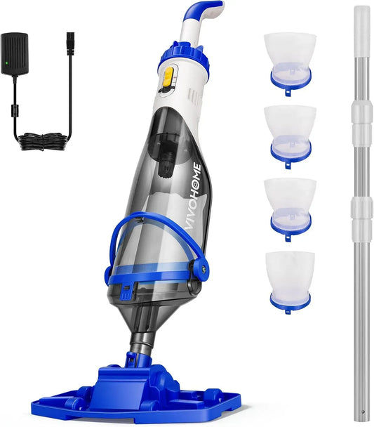 Aspirateur, 213cm, VIVOHOME 4200LPH, portable, Autonomie jusqu'à 60 Minutes, Nettoyeur de Piscine Portable avec 4 Sacs Filtrants