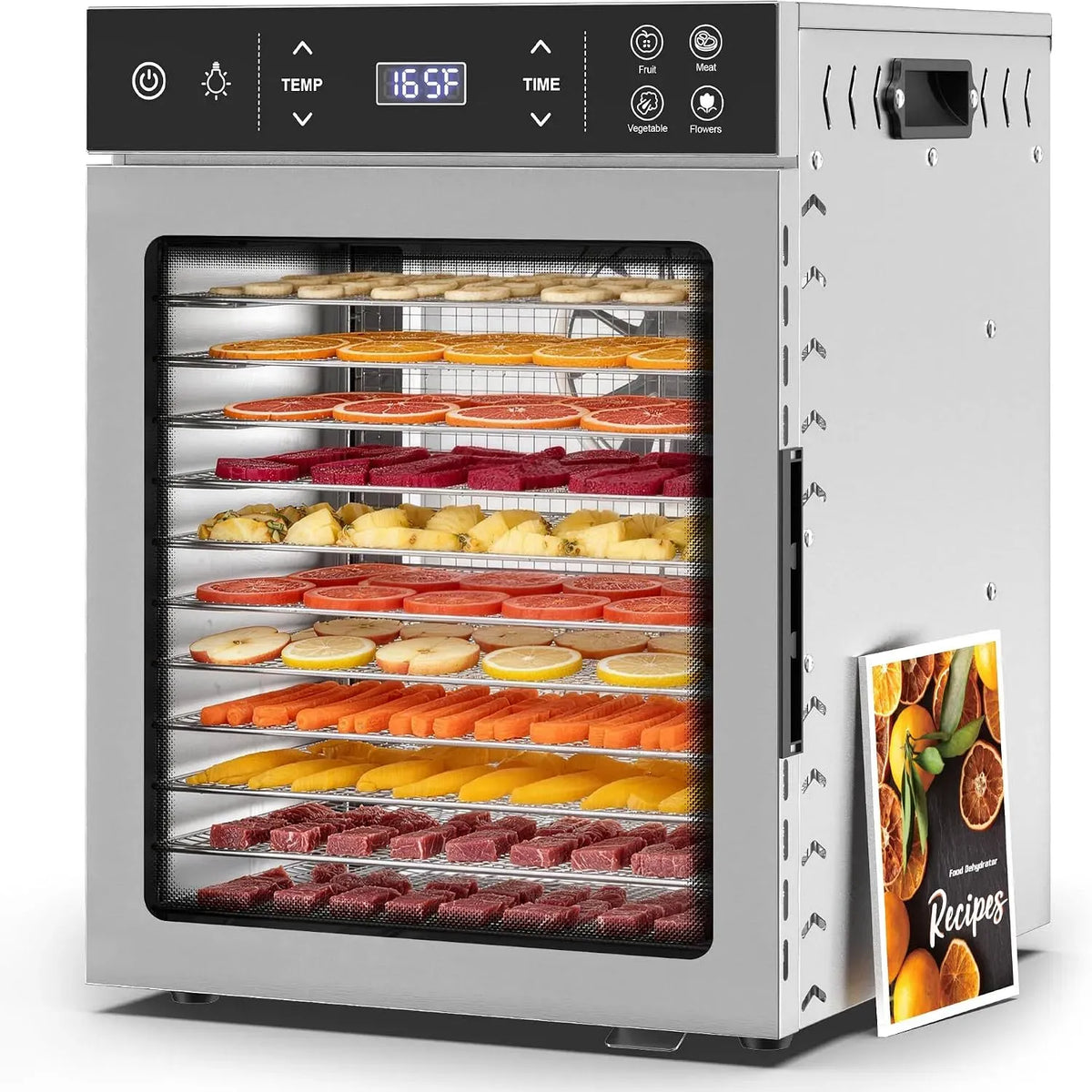 Ventilateur, 800 W, 2 zones de température, acier inoxydable, Suteck Séchoir alimentaire avec 12 bols