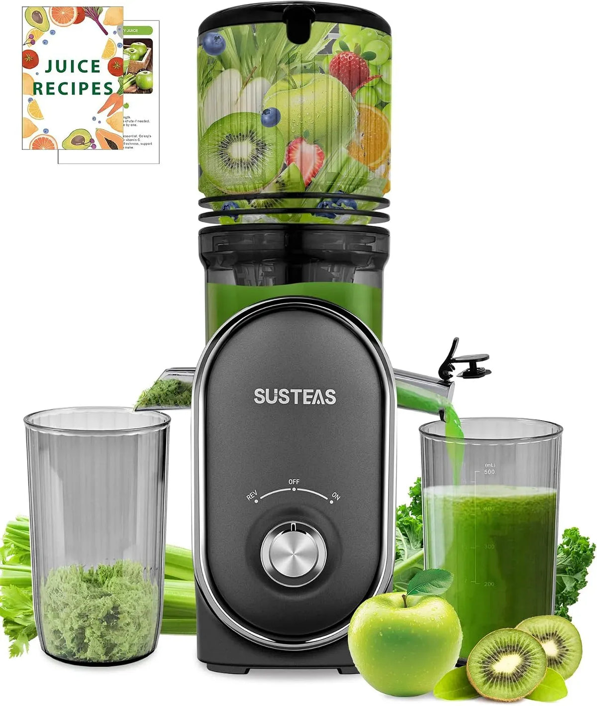 Extracteur de jus, 13,5 cm, 300 W, SUSTEAS, capacité de 1417,5 g, goulotte d'alimentation de 13,5 cm