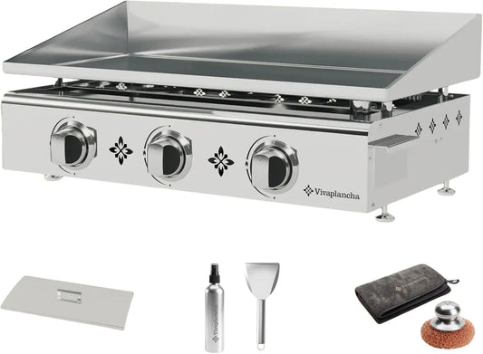 Plaque de cuisson, professionnel, acier inoxydable, 3 + Accessoires, Plancha Gaz Inox Plaque inox massif 6 mm d'épaisseur Plaque de cuisson Semi