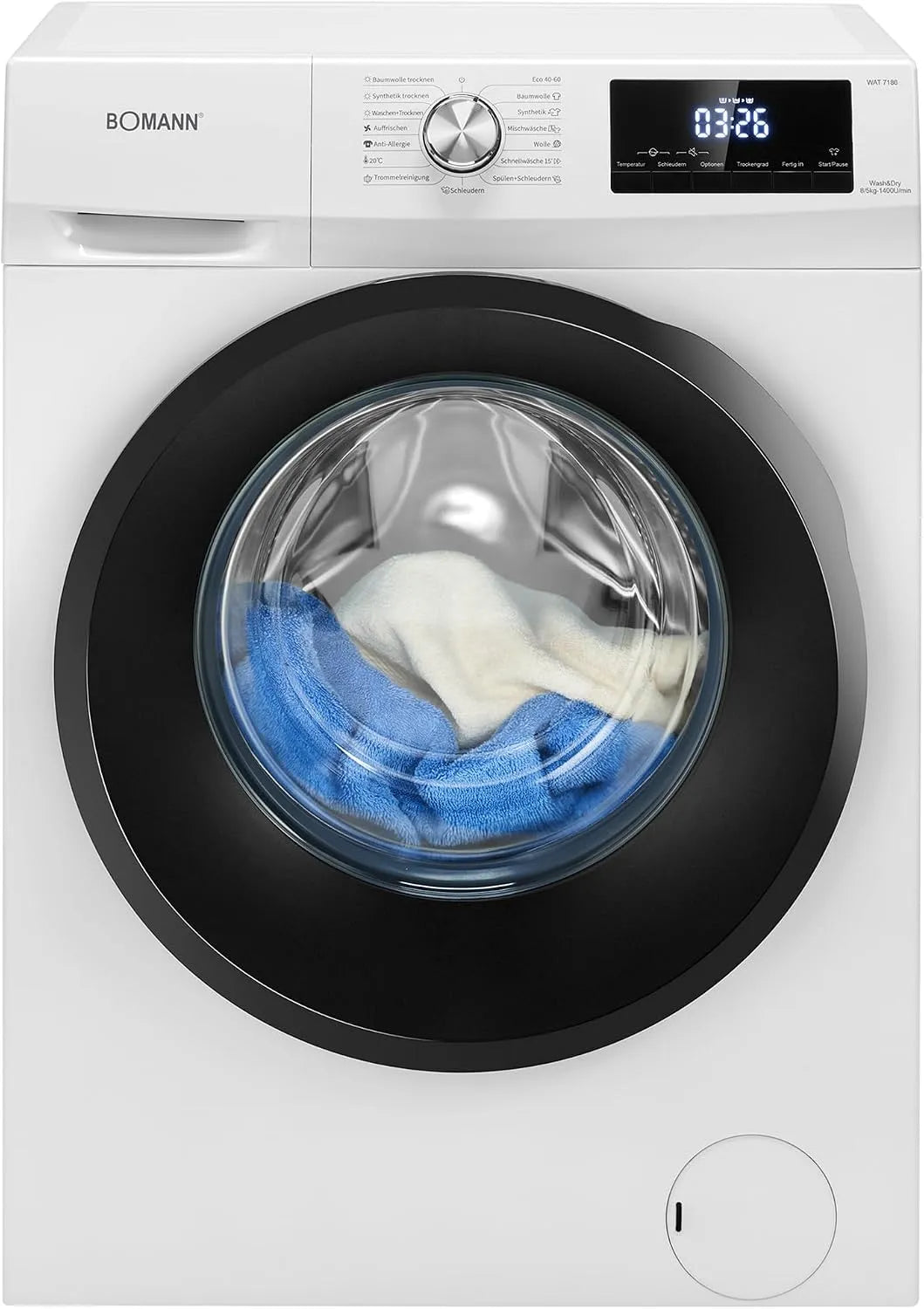 Bomann Lave-linge séchant, 8 kg, lave-linge, sèche-linge, vapeur, Inverter, 1400 tr, min, WAT, 5 kg de séchage, Lavage et séchage en un seul passage