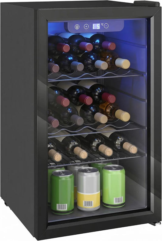 Cave à vin électrique, 68 L, 24 bouteilles, 4 à 16 °C, 2 zones de température, éclairage LED, tactile, amovible, noir, Réfrigérateur à Vin et Boissons