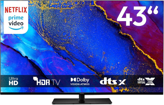 Google Smart TV, 43 pouces, téléviseur, 4K UHD, HDR, son Dolby, Bluetooth, enregistrement PVR, MD 843400, Dolby Atmos, 108cm, DTS x, Compatible avec