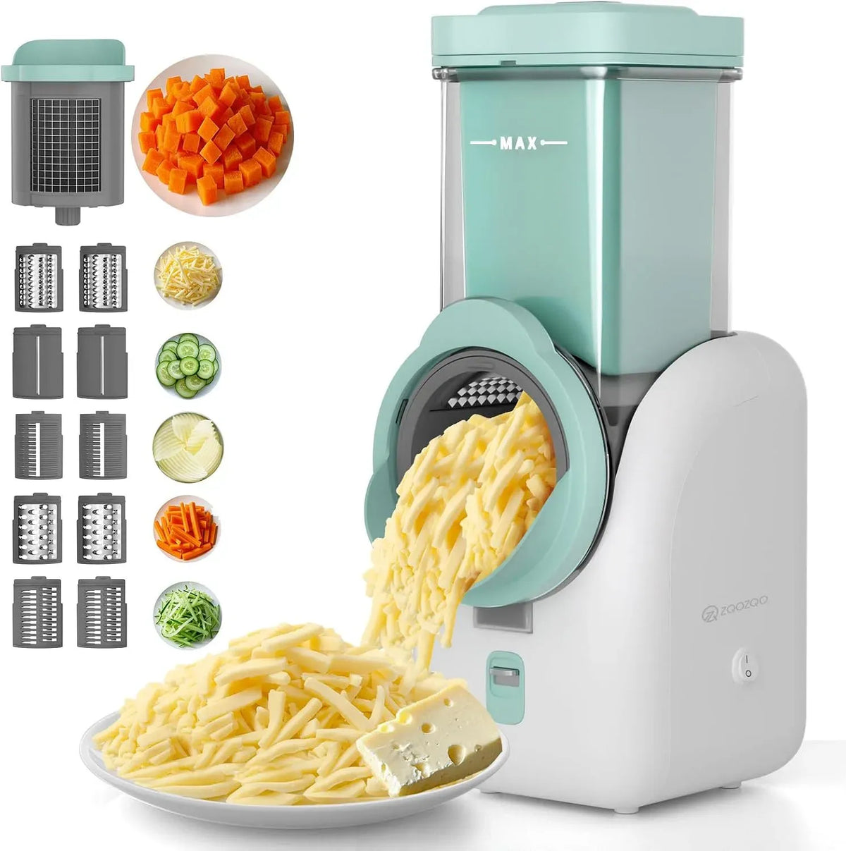 Broyeur à fromage électrique amélioré, râpe à fromage électrique automatique équipé de 6 lames interchangeables, fruits et légumes, râpe électrique 6
