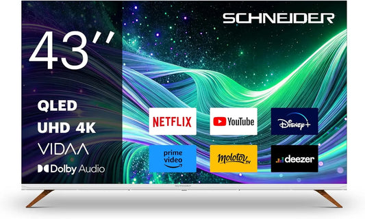 Smart TV GMS43F1 HDMIx3, 43 pouces, téléviseur, 4K UHD, QLED, HDR, USB, 3840 * 2160 pix UHD, Smart Vidaa Life Style, 108cm, USBx2, Schneider - GMS43F1