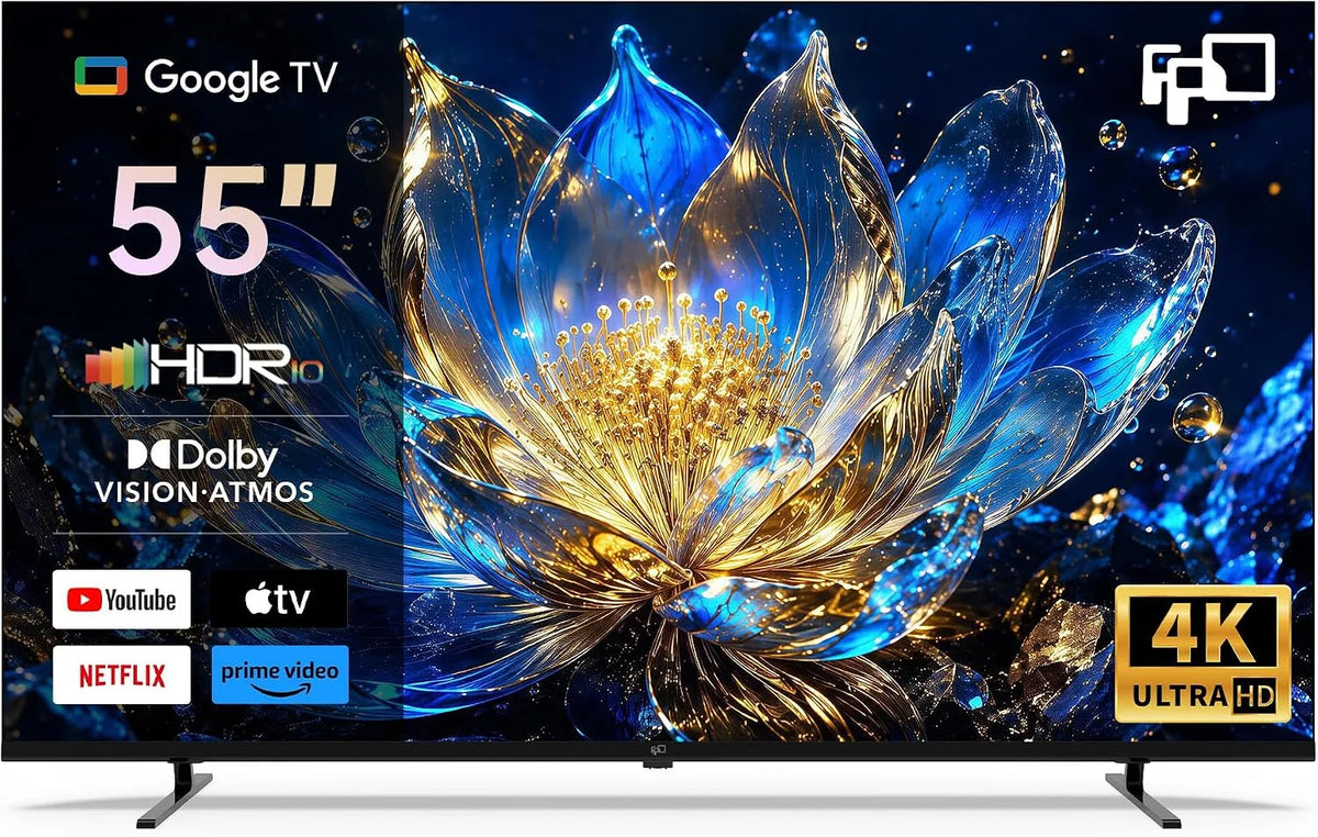 Google Smart TV, 55 pouces, téléviseur, 4K UHD, HDR, Dolby Vision et Atmos, HDR 10, MEMC pour des Images Plus fluides, Google TV avec Cast intégré