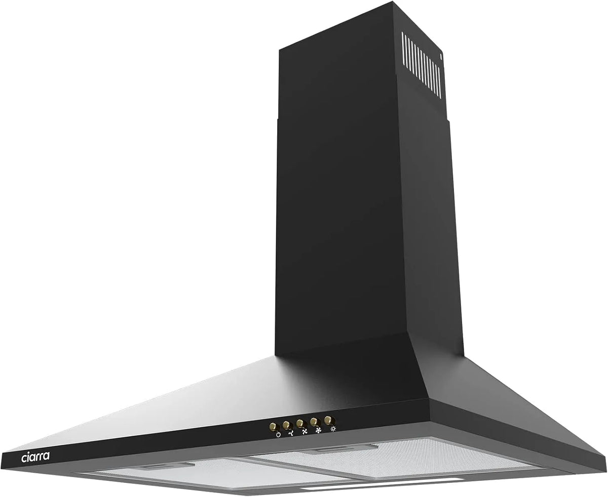 CIARRA Hotte aspirante, 60cm, 370 m3/h, classe énergétique A, hotte de cuisine, évacuation et recyclage, installation murale, noir