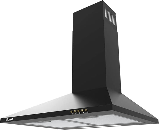 CIARRA Hotte aspirante, 60cm, 370 m3/h, classe énergétique A, hotte de cuisine, évacuation et recyclage, installation murale, noir