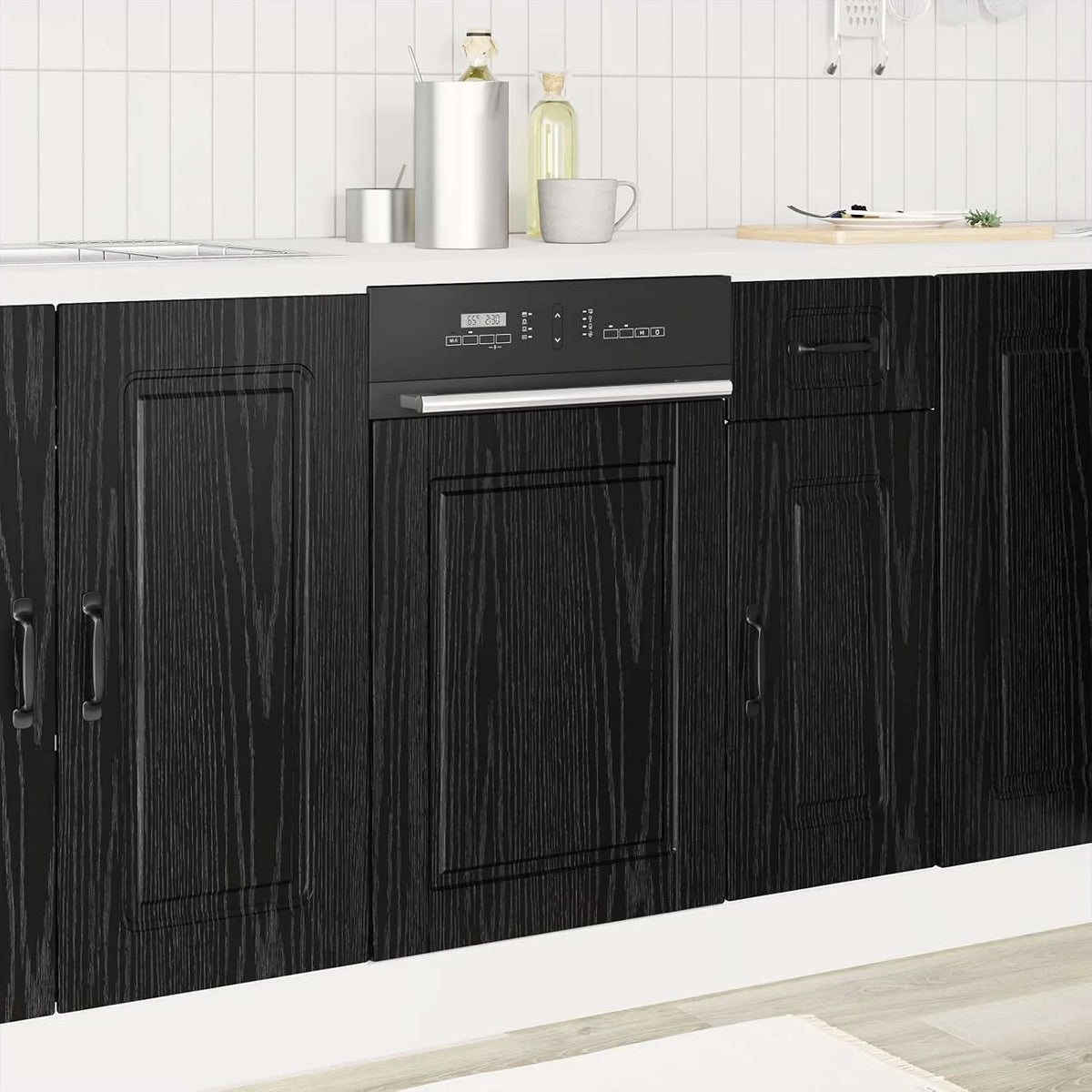 Lave-vaisselle, 45 x 1, 5 x 57 cm, noir, Meuble Rangement Cuisine avec Porte, étagère, tiroir et casier, idéal pour Vaisselle et Garde-Manger