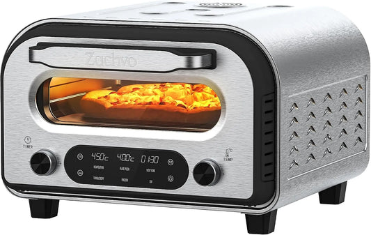 Four électrique à pizza, 32 cm, tactile, minuteur, 5 pizzas préprogrammées, Jusqu'à 450°C, minuterie de 1 à 60 minutes, pelle à pizza, avec pierre à