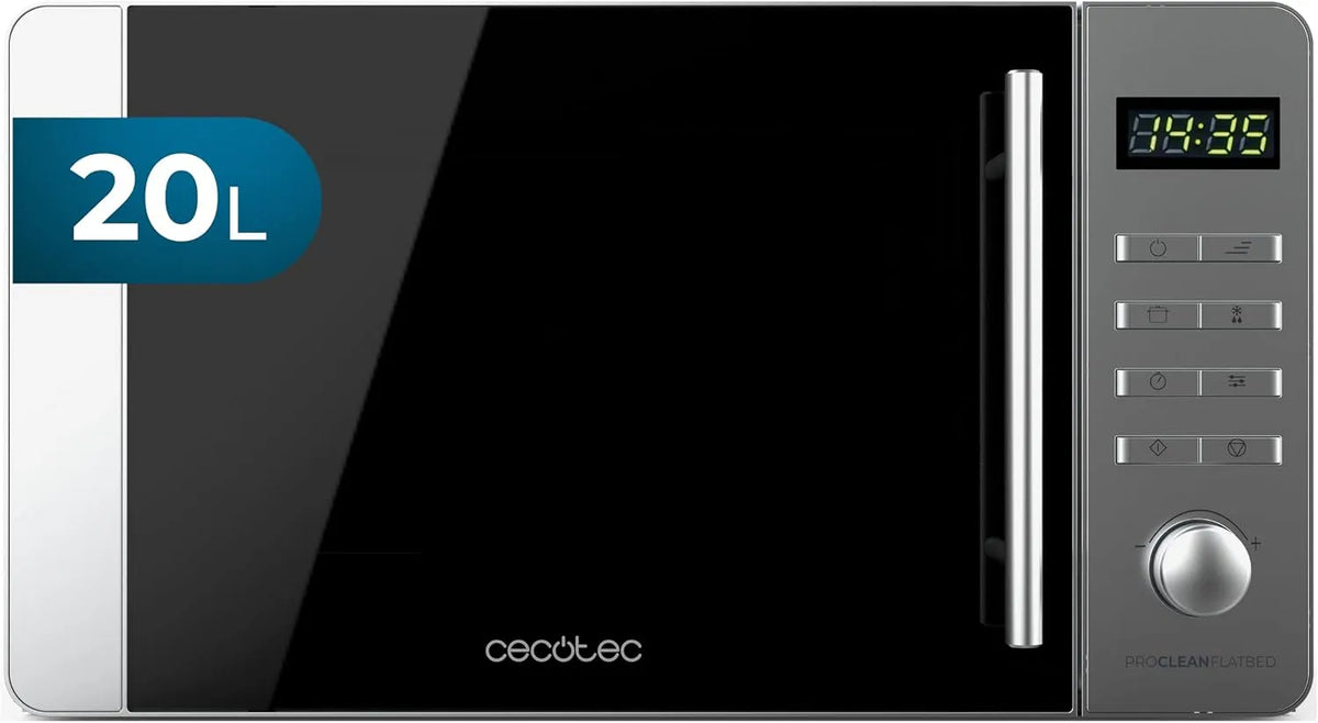 Cecotec Micro-ondes, 20 L, 700/800 W, 8 programmes, minuteur, gril, acier inoxydable, four micro-ondes, Écran LED, Minuterie 60 min, 5 Niveaux de
