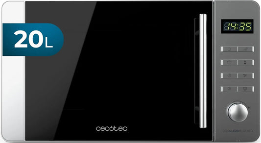 Cecotec Micro-ondes, 20 L, 700/800 W, 8 programmes, minuteur, gril, acier inoxydable, four micro-ondes, Écran LED, Minuterie 60 min, 5 Niveaux de