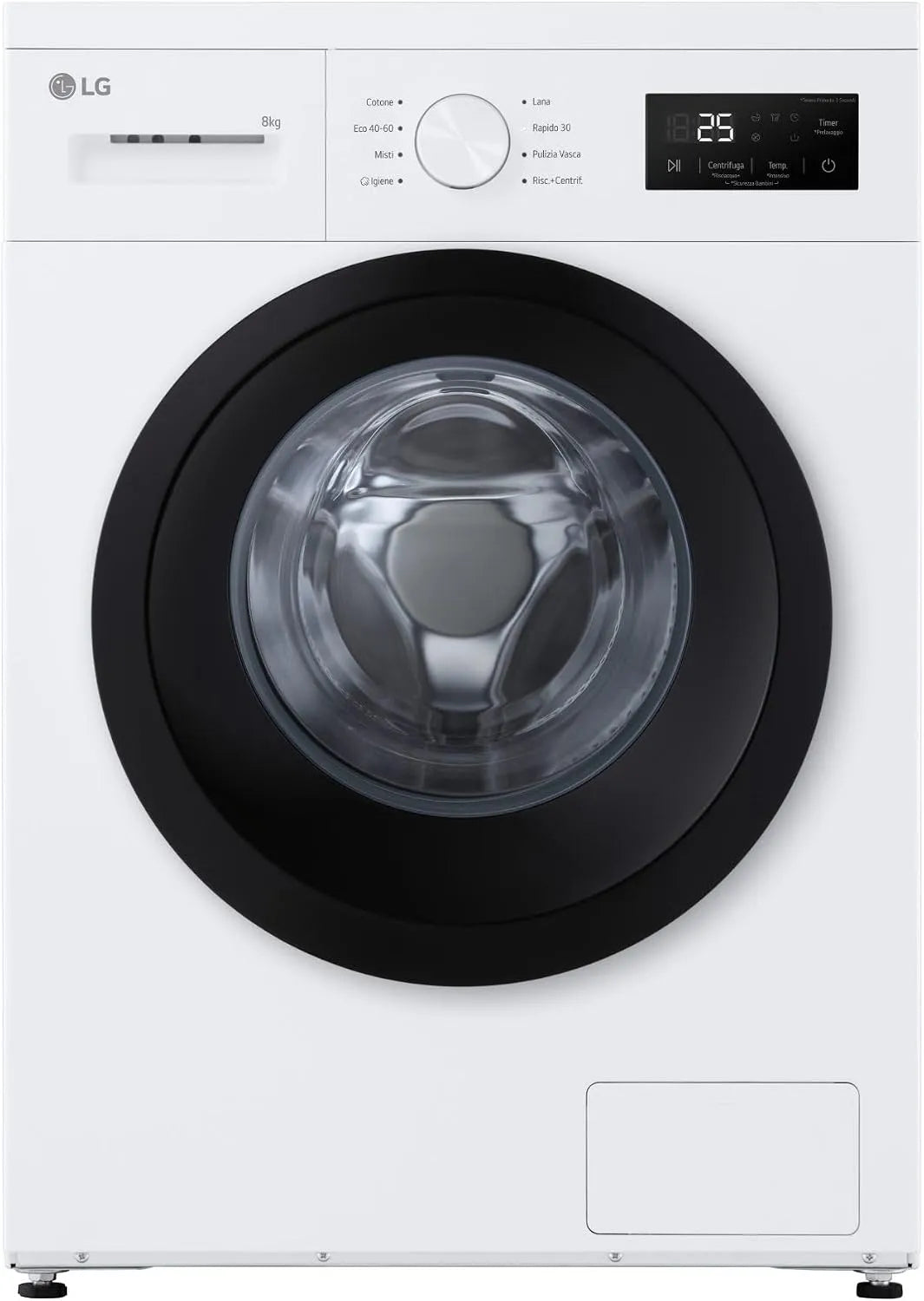 LG F4NA10S8NWK Lave-linge, 8 kg, classe énergétique A, vapeur, hygiène, étroit, amovible, blanc, 1400 tours, autoportante, design épuré