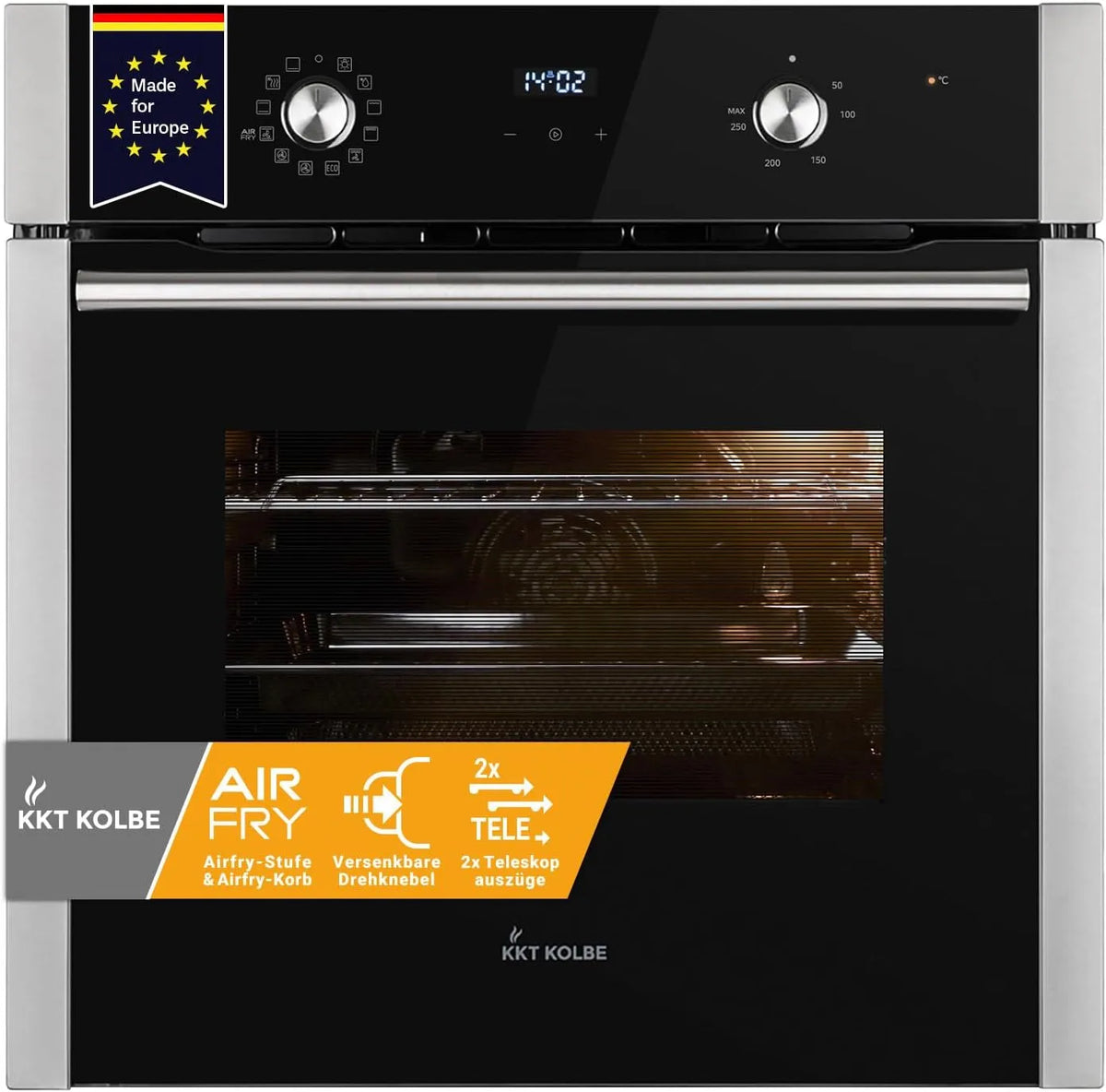 Four électrique à pizza BO8810SS, 60 cm, 70 L, encastrable, minuteur, gril, fonction pizza, 3 kW, nettoyage catalytique, chaleur tournante