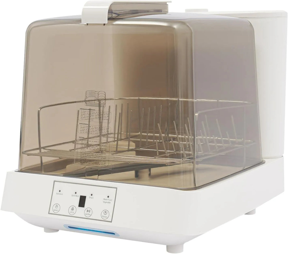 Lave-vaisselle, 8 L, 800 W, tactile, autonome, blanc, séchage 30 min, rinçage complet à 360°, norme UE, pour la table, marron