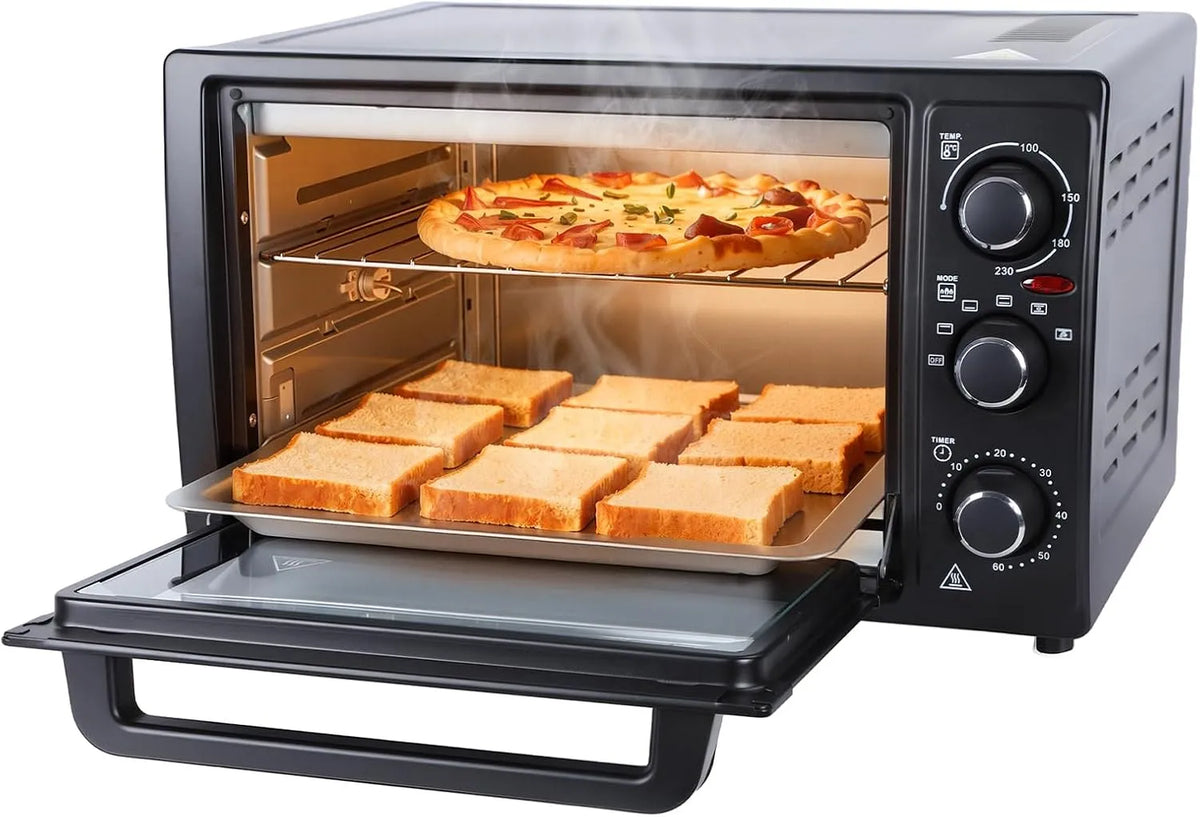 Four électrique, 32 L, 1500 W, minuteur, compact, 2 zones de température, noir, Minuterie 60 Min, Mini Four Electrique 32L, Four Convection Chaleur