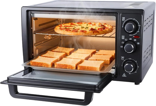 Four électrique, 32 L, 1500 W, minuteur, compact, 2 zones de température, noir, Minuterie 60 Min, Mini Four Electrique 32L, Four Convection Chaleur