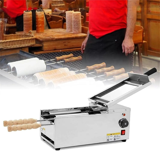 Four électrique, professionnel, 2 zones de température, Machine À Rouler Les Gâteaux Cheminée En Forme De Cornet De Glace Avec 2 Types De Bâtonnets