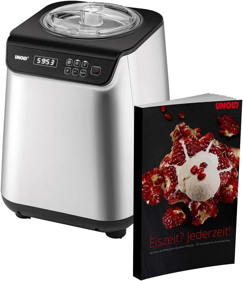 écran LCD, pour compresseur entièrement automatique, Unold 488259 Sorbetière Uno avec livre de glace avec 101 recettes, Sorbetière 1,2 l, plage de