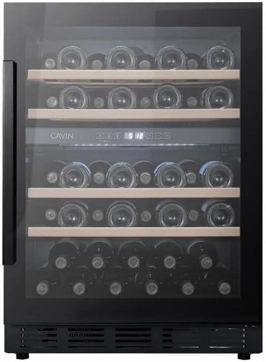 Cave à vin électrique 60D, 46 bouteilles, 2 zones de température, éclairage LED, encastrable, silencieux, noir, une porte en verre anti-UV